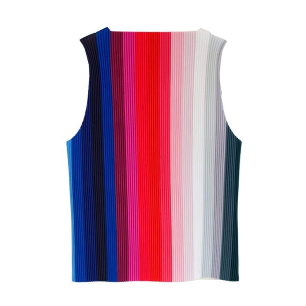 Sleeveless Ribbed Rainbow Stripe Tank Top - Multicolor